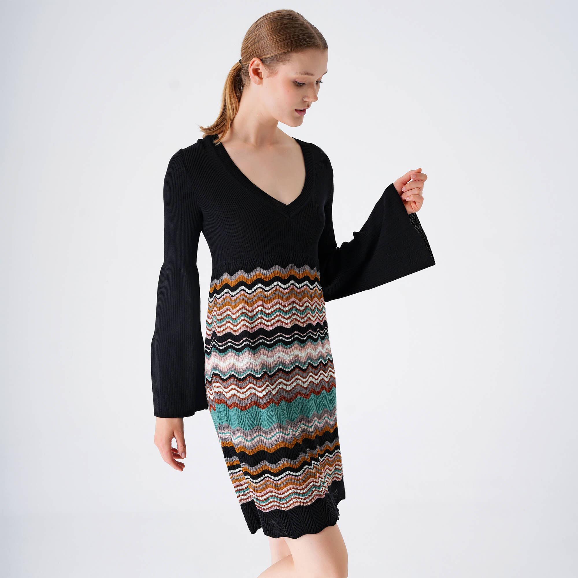 Missoni Mare - Black&Multicolor Zigzag Knitted Long Sleeve Dress